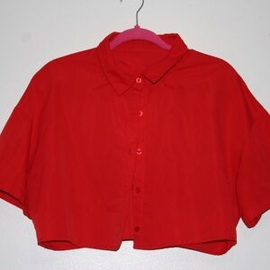 Red Button-Up Crop Top